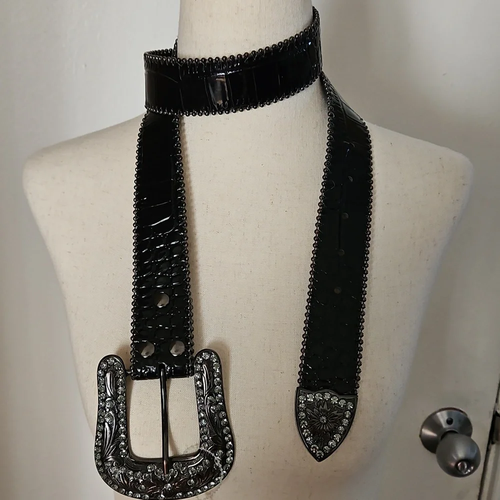 NWT Genuine Leather Western, Bling  Country Black Belt Small